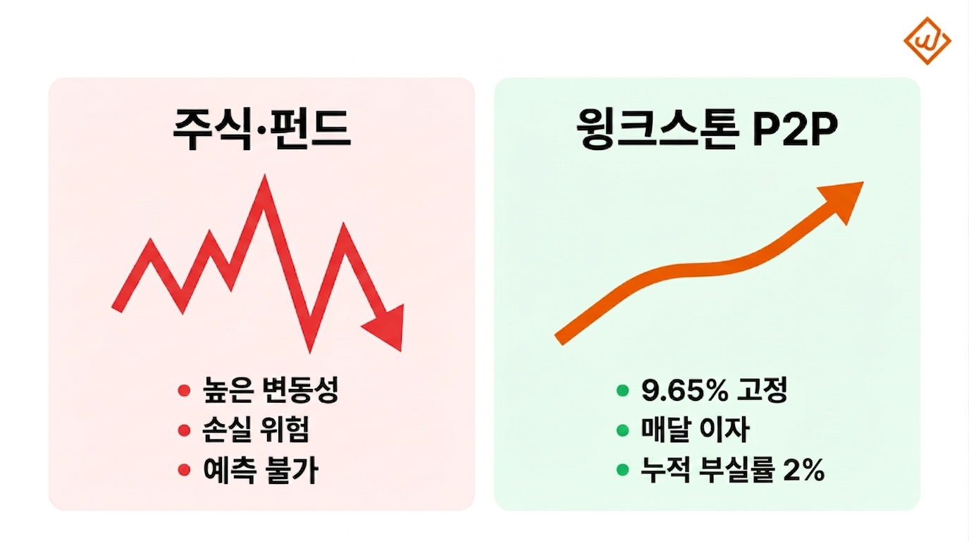 P2P투자 안정성 비교 주식변동성 윙크스톤 원금+이자 - 윙크스톤파트너스